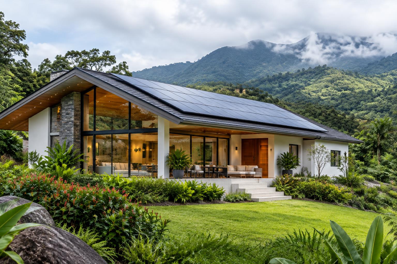 Casa moderna con paneles solares